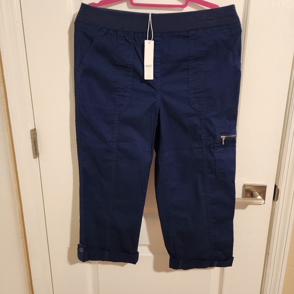 New With Tags Chicos Navy Blue Cargo Capris